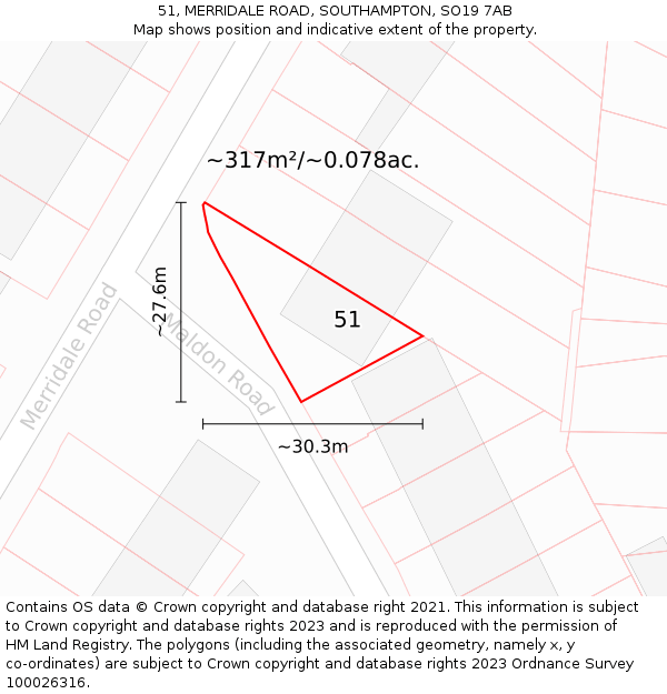 51, MERRIDALE ROAD, SOUTHAMPTON, SO19 7AB: Plot and title map