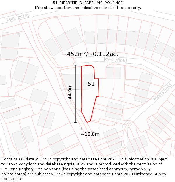 51, MERRYFIELD, FAREHAM, PO14 4SF: Plot and title map