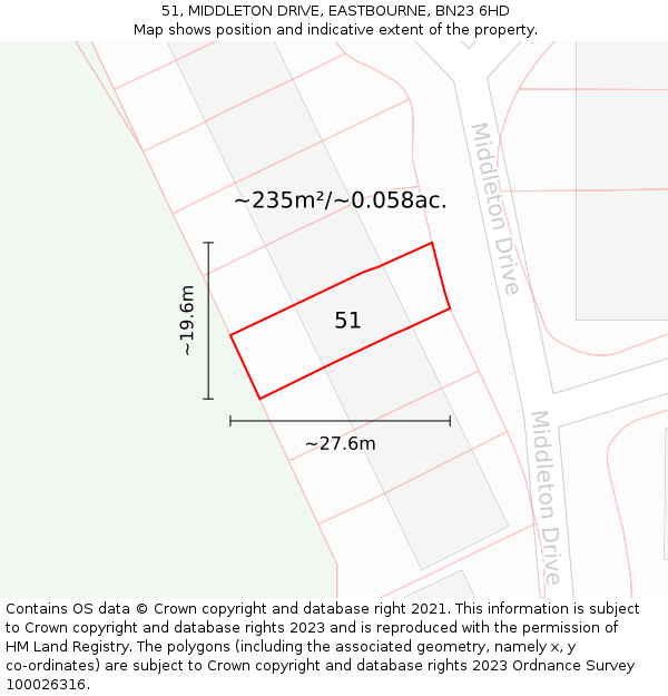 51, MIDDLETON DRIVE, EASTBOURNE, BN23 6HD: Plot and title map