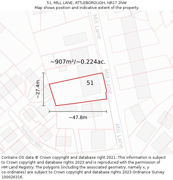51, MILL LANE, ATTLEBOROUGH, NR17 2NW: Plot and title map