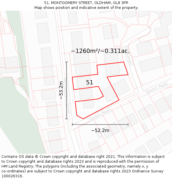 51, MONTGOMERY STREET, OLDHAM, OL8 3PR: Plot and title map