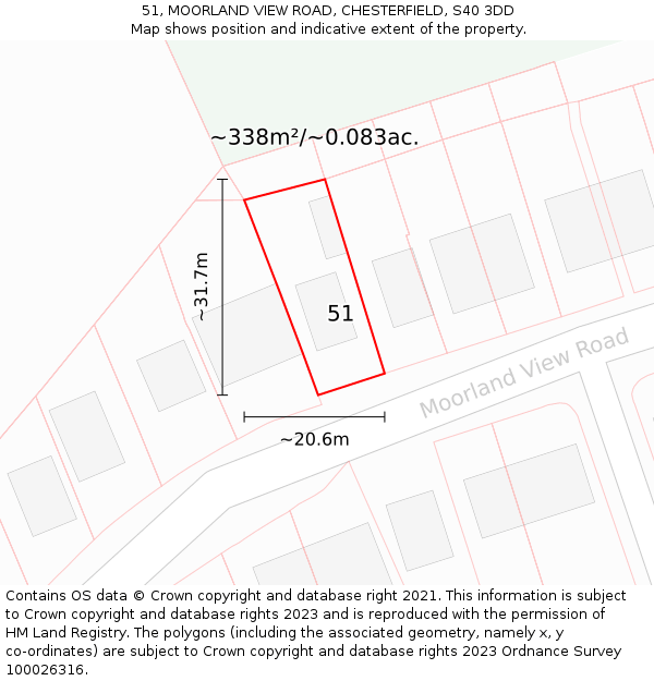 51, MOORLAND VIEW ROAD, CHESTERFIELD, S40 3DD: Plot and title map