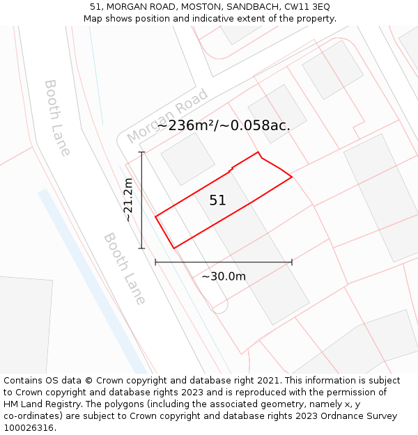 51, MORGAN ROAD, MOSTON, SANDBACH, CW11 3EQ: Plot and title map