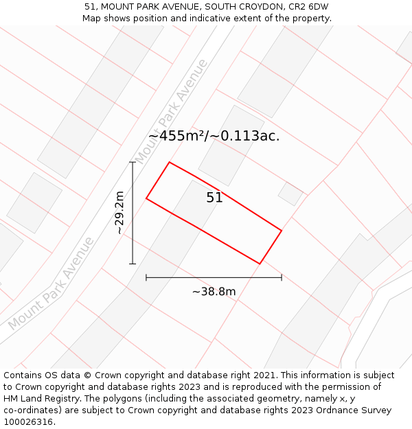 51, MOUNT PARK AVENUE, SOUTH CROYDON, CR2 6DW: Plot and title map