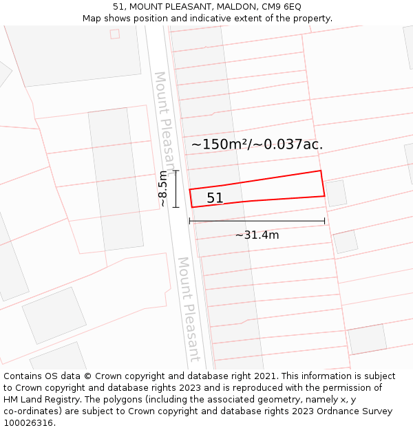 51, MOUNT PLEASANT, MALDON, CM9 6EQ: Plot and title map