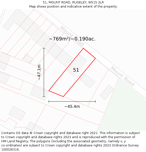 51, MOUNT ROAD, RUGELEY, WS15 2LR: Plot and title map