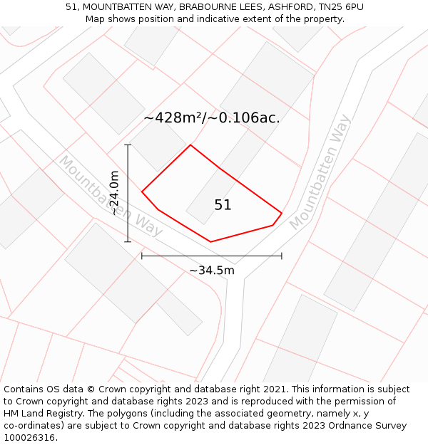 51, MOUNTBATTEN WAY, BRABOURNE LEES, ASHFORD, TN25 6PU: Plot and title map