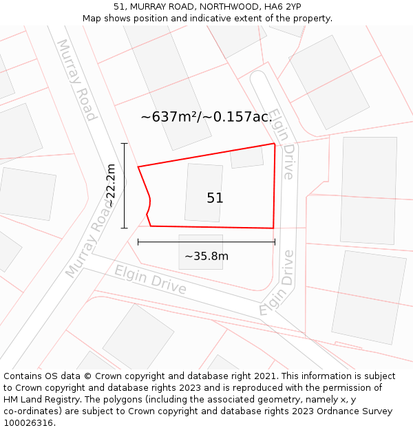 51, MURRAY ROAD, NORTHWOOD, HA6 2YP: Plot and title map