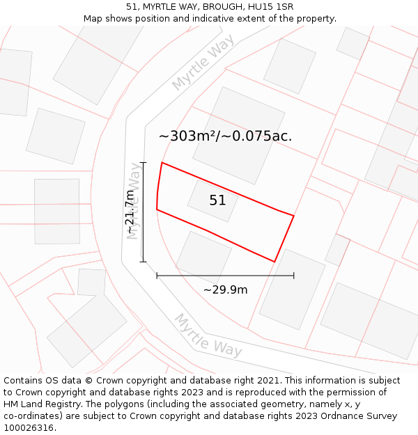 51, MYRTLE WAY, BROUGH, HU15 1SR: Plot and title map