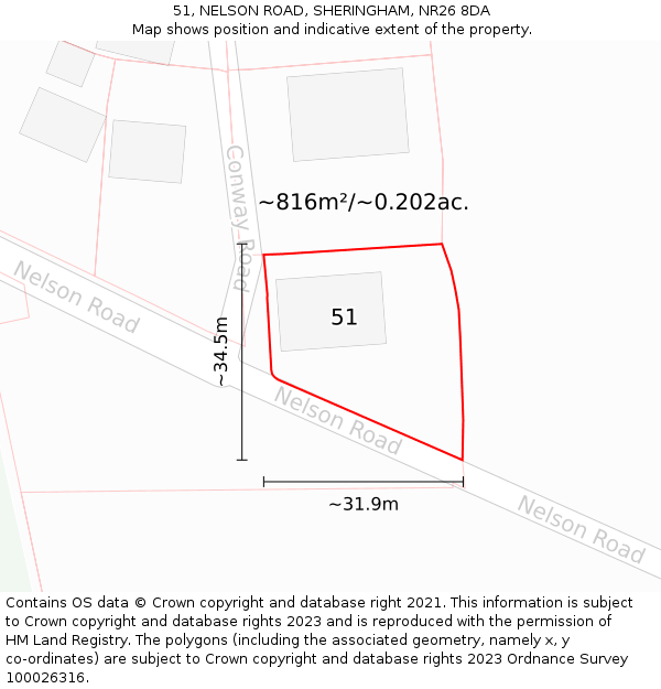 51, NELSON ROAD, SHERINGHAM, NR26 8DA: Plot and title map