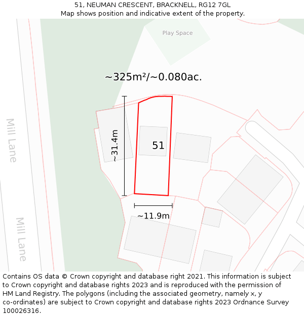 51, NEUMAN CRESCENT, BRACKNELL, RG12 7GL: Plot and title map