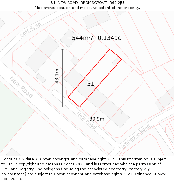 51, NEW ROAD, BROMSGROVE, B60 2JU: Plot and title map