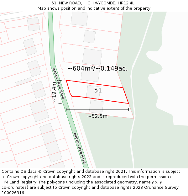 51, NEW ROAD, HIGH WYCOMBE, HP12 4LH: Plot and title map