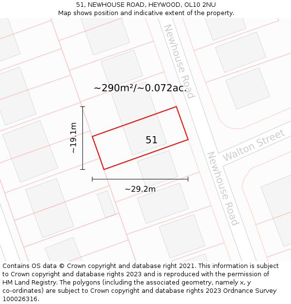 51, NEWHOUSE ROAD, HEYWOOD, OL10 2NU: Plot and title map