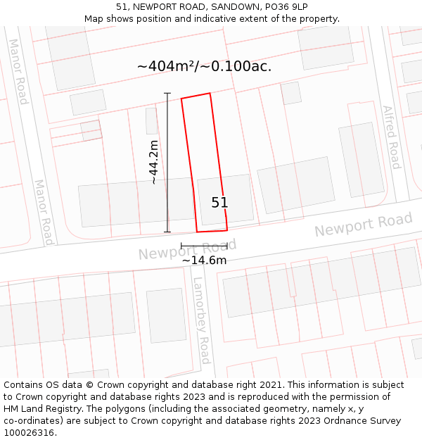 51, NEWPORT ROAD, SANDOWN, PO36 9LP: Plot and title map