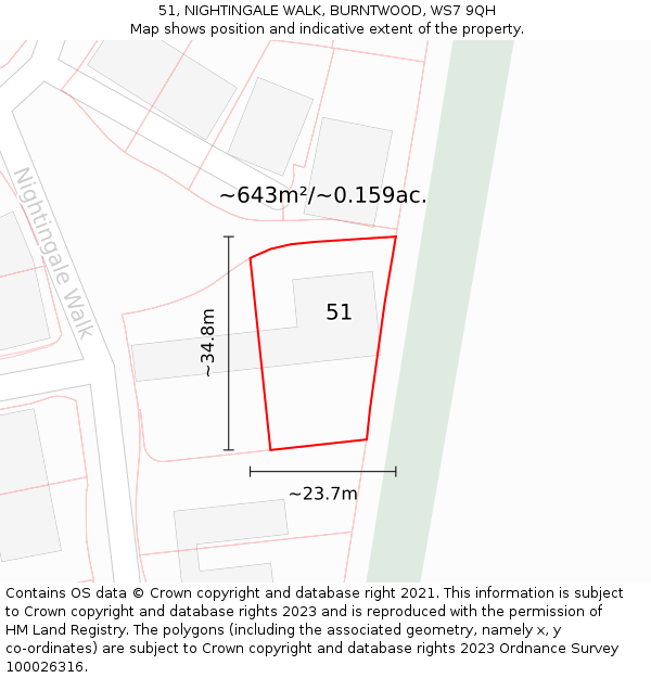 51, NIGHTINGALE WALK, BURNTWOOD, WS7 9QH: Plot and title map
