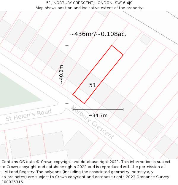 51, NORBURY CRESCENT, LONDON, SW16 4JS: Plot and title map