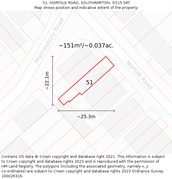 51, NORFOLK ROAD, SOUTHAMPTON, SO15 5AT: Plot and title map