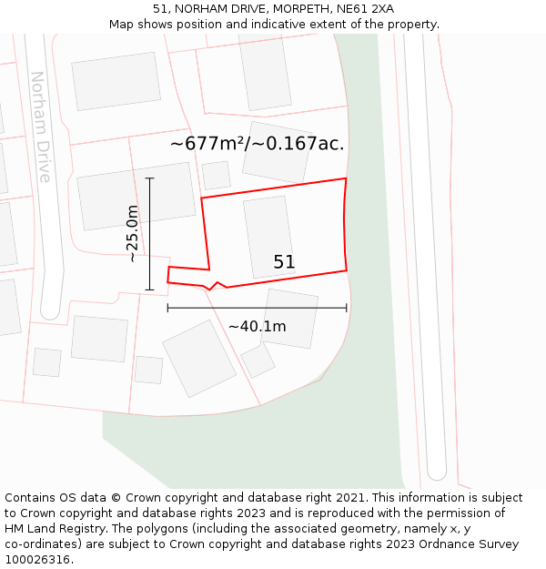 51, NORHAM DRIVE, MORPETH, NE61 2XA: Plot and title map