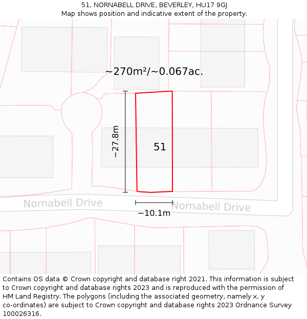 51, NORNABELL DRIVE, BEVERLEY, HU17 9GJ: Plot and title map