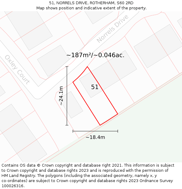 51, NORRELS DRIVE, ROTHERHAM, S60 2RD: Plot and title map