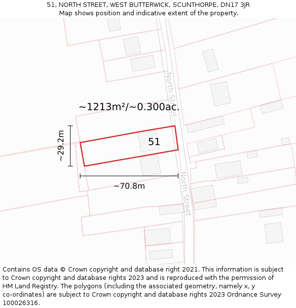 51, NORTH STREET, WEST BUTTERWICK, SCUNTHORPE, DN17 3JR: Plot and title map