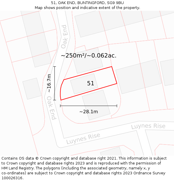 51, OAK END, BUNTINGFORD, SG9 9BU: Plot and title map