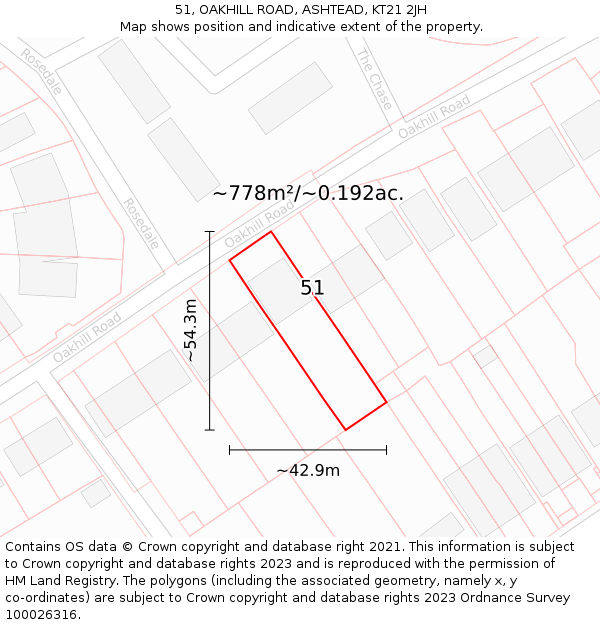 51, OAKHILL ROAD, ASHTEAD, KT21 2JH: Plot and title map