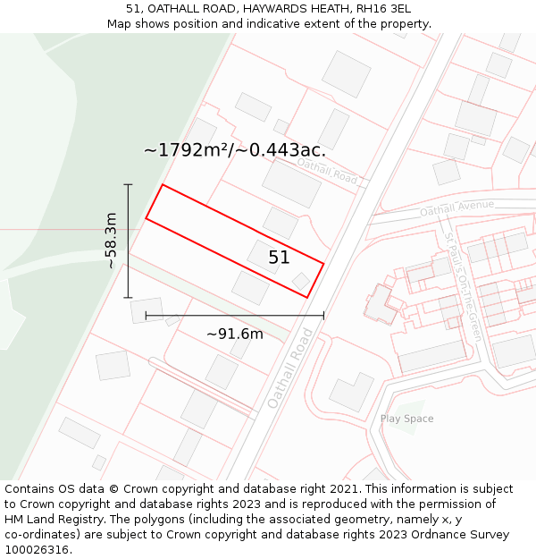 51, OATHALL ROAD, HAYWARDS HEATH, RH16 3EL: Plot and title map