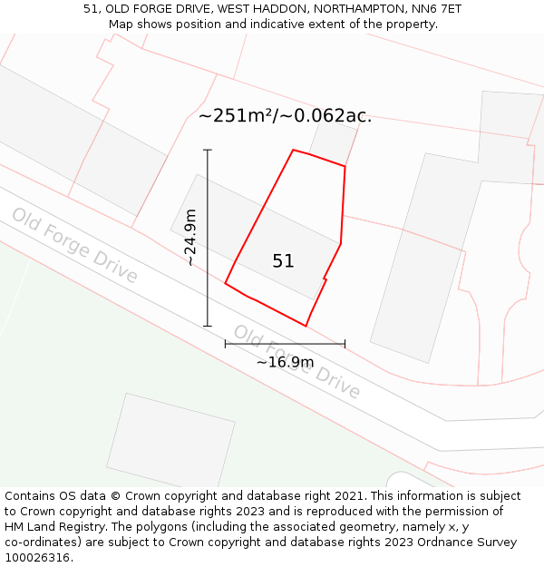 51, OLD FORGE DRIVE, WEST HADDON, NORTHAMPTON, NN6 7ET: Plot and title map
