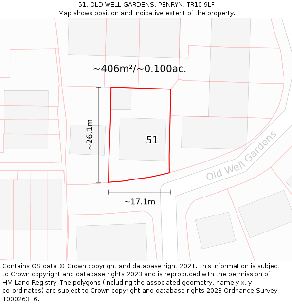 51, OLD WELL GARDENS, PENRYN, TR10 9LF: Plot and title map