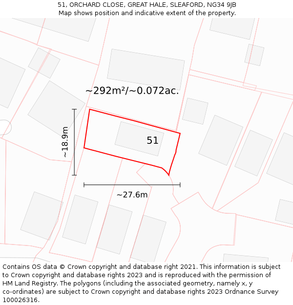 51, ORCHARD CLOSE, GREAT HALE, SLEAFORD, NG34 9JB: Plot and title map