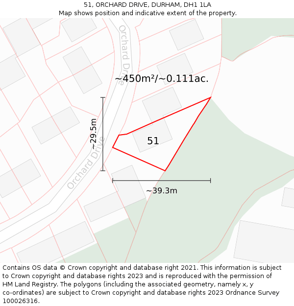 51, ORCHARD DRIVE, DURHAM, DH1 1LA: Plot and title map