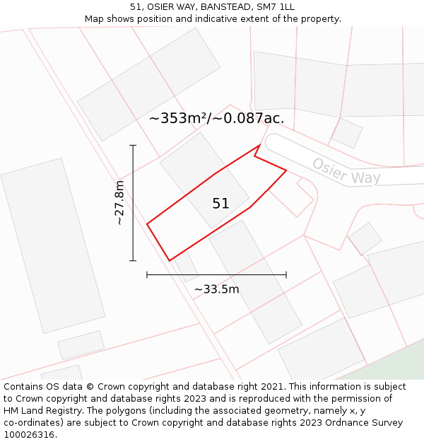 51, OSIER WAY, BANSTEAD, SM7 1LL: Plot and title map