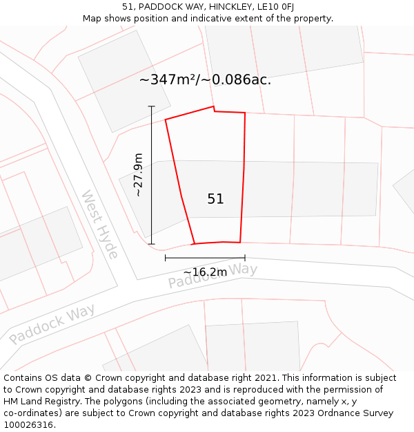 51, PADDOCK WAY, HINCKLEY, LE10 0FJ: Plot and title map