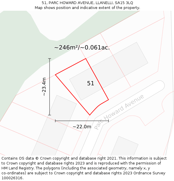 51, PARC HOWARD AVENUE, LLANELLI, SA15 3LQ: Plot and title map