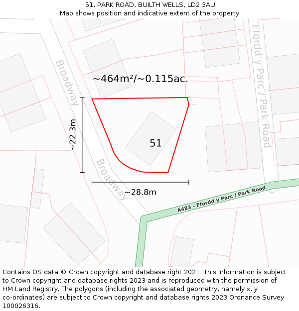 51, PARK ROAD, BUILTH WELLS, LD2 3AU: Plot and title map
