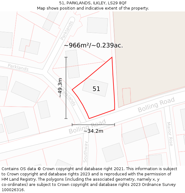 51, PARKLANDS, ILKLEY, LS29 8QF: Plot and title map