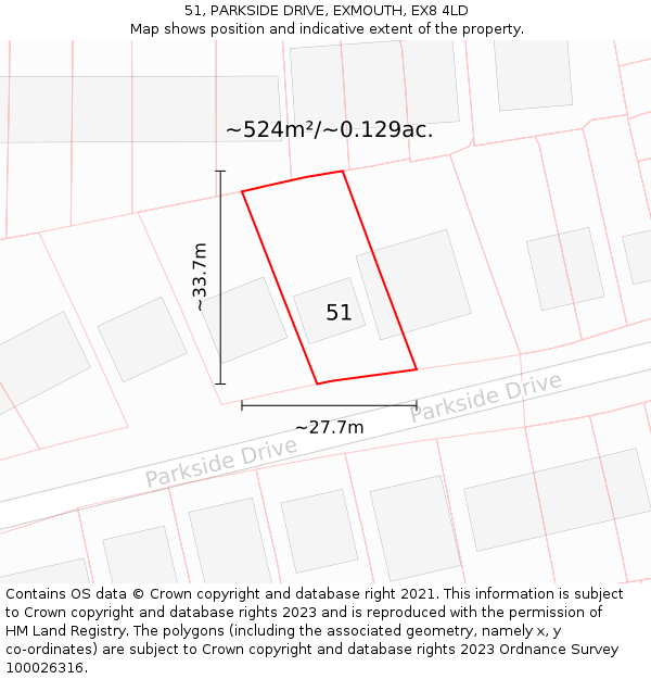 51, PARKSIDE DRIVE, EXMOUTH, EX8 4LD: Plot and title map