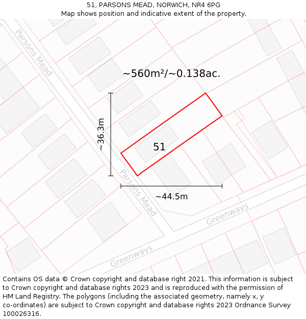 51, PARSONS MEAD, NORWICH, NR4 6PG: Plot and title map