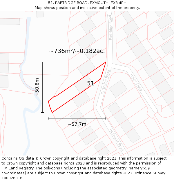 51, PARTRIDGE ROAD, EXMOUTH, EX8 4PH: Plot and title map