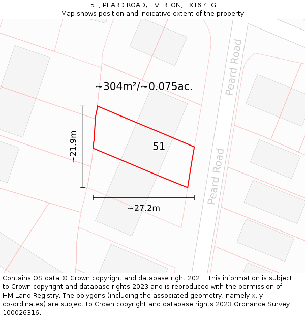 51, PEARD ROAD, TIVERTON, EX16 4LG: Plot and title map