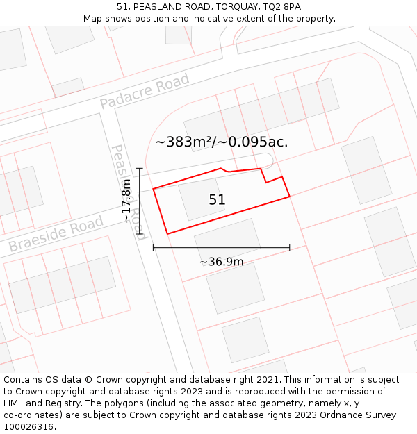 51, PEASLAND ROAD, TORQUAY, TQ2 8PA: Plot and title map