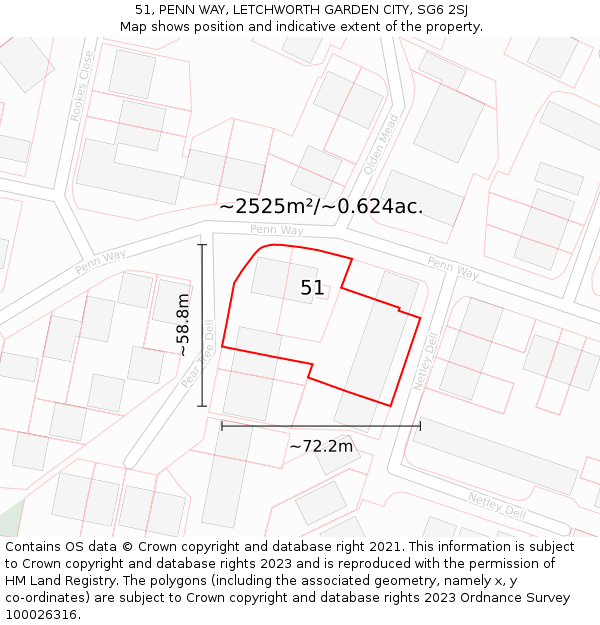 51, PENN WAY, LETCHWORTH GARDEN CITY, SG6 2SJ: Plot and title map