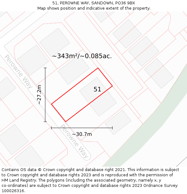51, PEROWNE WAY, SANDOWN, PO36 9BX: Plot and title map