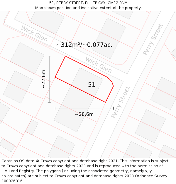 51, PERRY STREET, BILLERICAY, CM12 0NA: Plot and title map