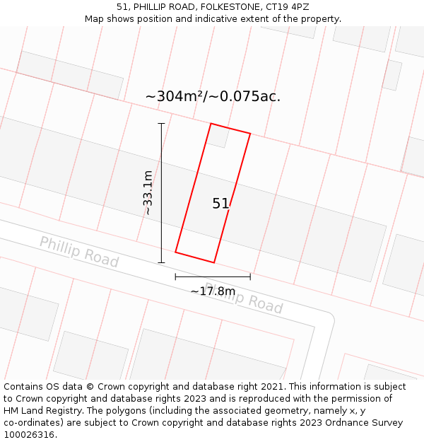 51, PHILLIP ROAD, FOLKESTONE, CT19 4PZ: Plot and title map