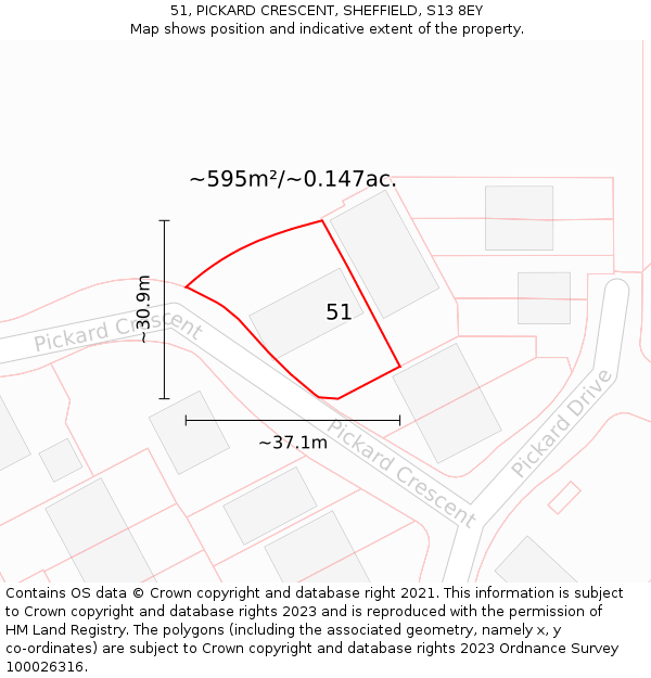 51, PICKARD CRESCENT, SHEFFIELD, S13 8EY: Plot and title map