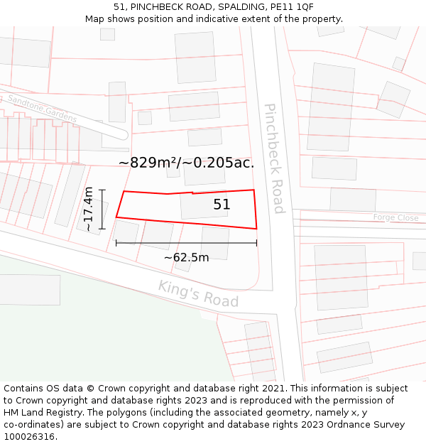 51, PINCHBECK ROAD, SPALDING, PE11 1QF: Plot and title map