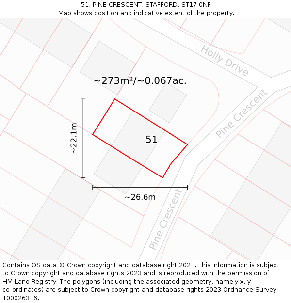 51, PINE CRESCENT, STAFFORD, ST17 0NF: Plot and title map
